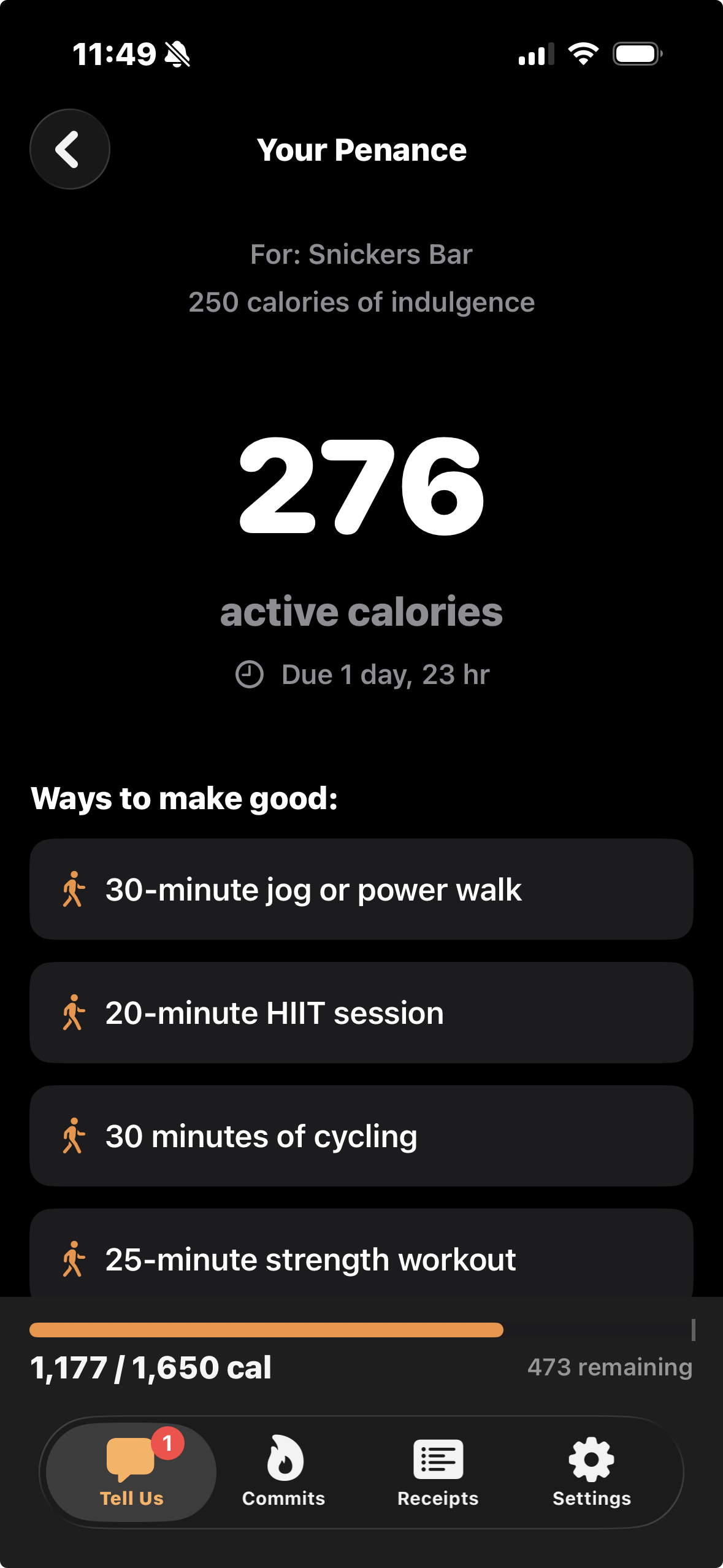 Penance Assignment screen